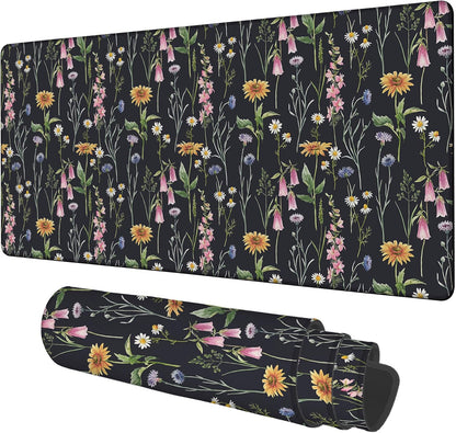 Large Mouse Pad Field Flowers Gaming Desk Pad Computer Keyboard Non-Slip Waterproof Mouse Mat with Rubber Base and Stitched Edges Entertainment Office Writing Desk Mat 35.4 x 15.7 Inches