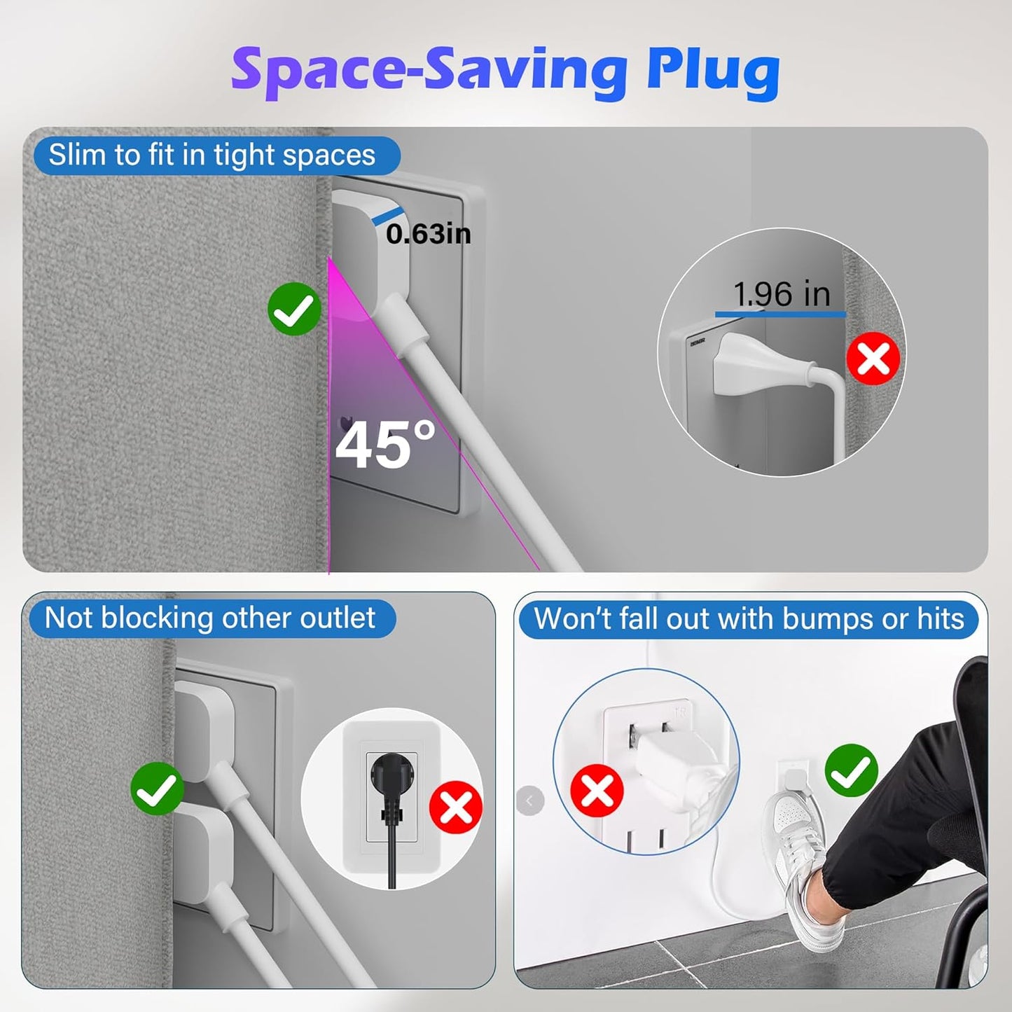 Adoreen 20 Ft Computer TV Replacement Power Cord White, Low Profile Flat Plug 18AWG 3-Prong AC Universal Power Supply Cable NEMA 5-15P to IEC 320 C13 for Printer, PC, Monitor TV LCD, ETL+Ties