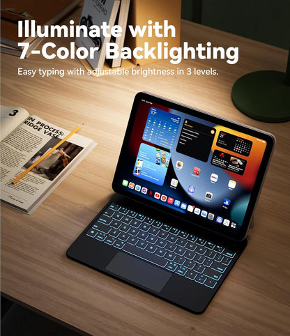 GreenLaw for iPad 11th(A16,2025)/10th(2022) Generation Case with Keyboard, Magic-Style Keyboard Stand, 7 Color Backlit, Stain-Resistant Surface, Multi-Touch Trackpad,Obsidian Black