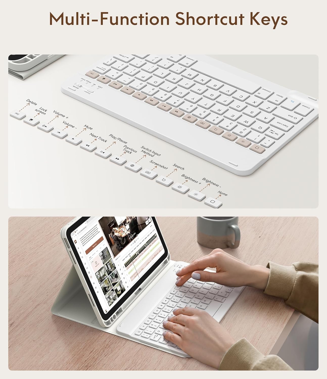 CHESONA Keyboard Case for iPad (A16) 11th/10th Generation (2025/2022), Detachable Wireless Keyboard, Stand Folio Keyboard Cover with Pencil Holder, Thin & Light (White)