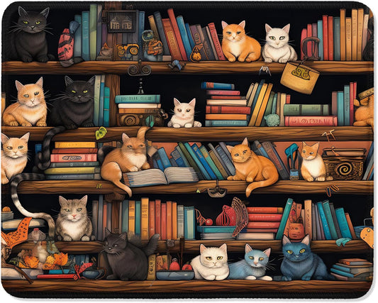 ITNRSIIET Mouse Pad with Stitched Edge Premium Textured Smooth Precise Operation Waterproof Washable Non-Slip Rubber Base Desktop Protection Mat, 10.2×8.3×0.12 inches, Cat on The Desk