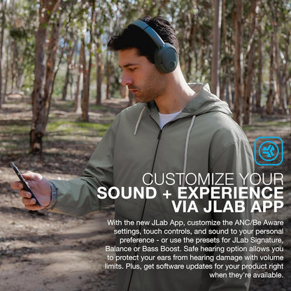 JLab JBuds Lux ANC Wireless Headphones, Sage, Hybrid Active Noise Cancelling, Customizable Sound, Spatial Audio Compatible, Premium Over-Ear Bluetooth Headset