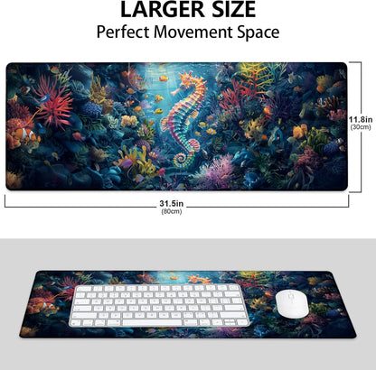 Seahorse Large Mouse Pad, Gaming Mouse Pad, Keyboard Mat, Non-Slip Rubber Base, Office Accessories, Desk Mat, MousePads for School, Work, Home Decor Gifts 31.5" x 11.8"