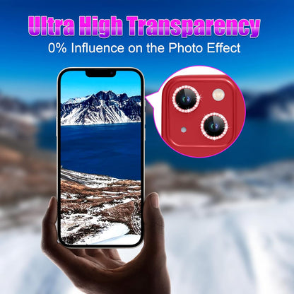 AGVEE 3+3 6 Pack for iPhone 13 6.1 inch / 13 Mini 5.4 inch Camera Lens Protector, Bling Diamond & Bling Glitter Metal Ring 9H Tempered HD Glass Camera Protector Cover Film, Bling-Red