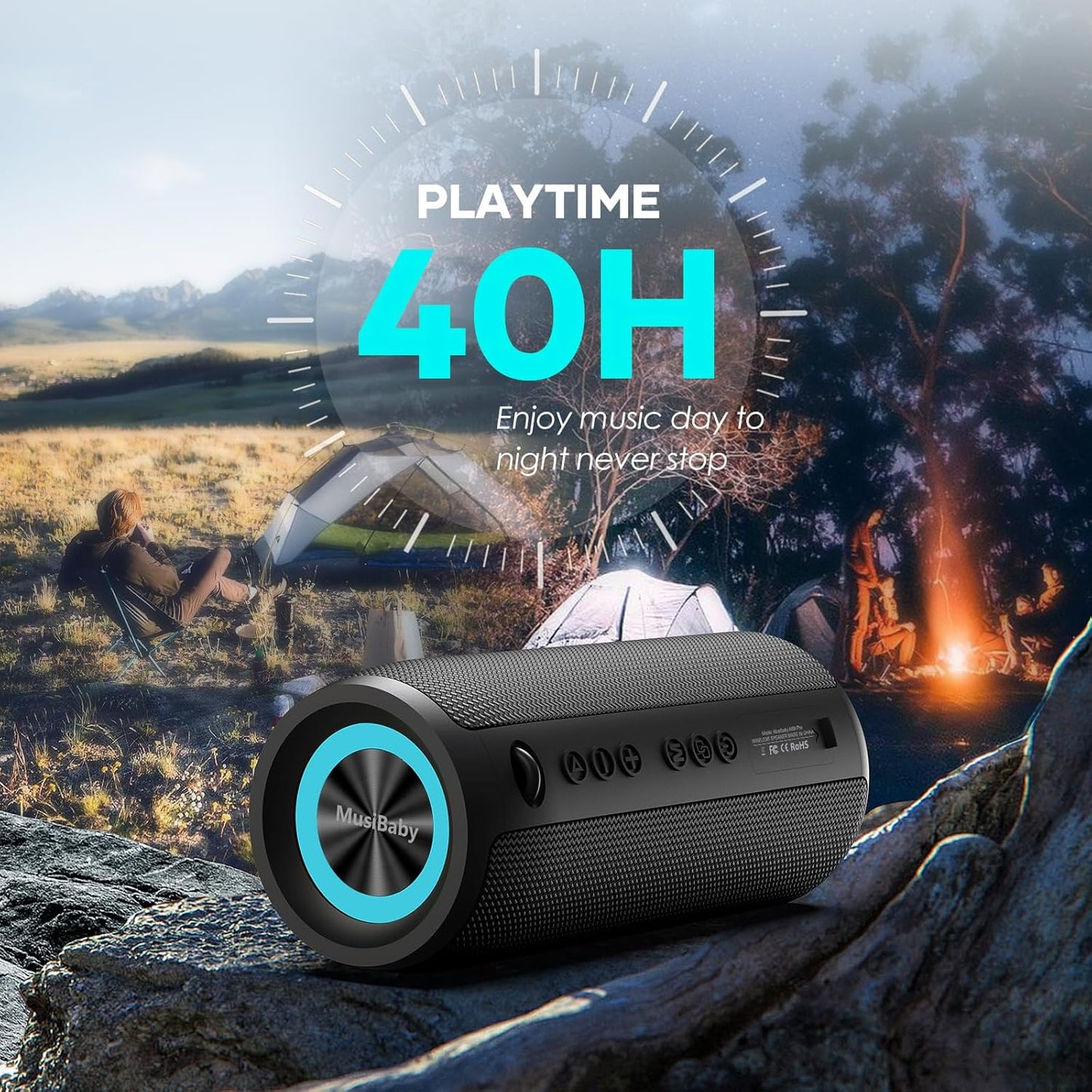 Bluetooth Speaker IPX6 Waterproof.Musibaby M88pro with Loud Stereo Sound,Portable Wireless Speaker,40H Battery,Bluetooth 5.3,Dual Pairing, Shower Outdoor Speaker for Party, Beach, Gifts Ideal.