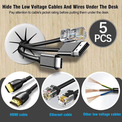 2-3/8" White Desk Grommet, JTemgle Flexible Cable Grommet Rubber Cable Hole Cover Wire Organizer Caps Desktop Cord Management for Home Office TV Stands Tabletops, 5 Pieces