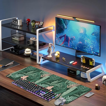 Tropical Plants and Leaves Desk Mat,Large Tropical Palm Leaves Gaming Keyboard Mouse Pad,Non-Slip Rubber Base Desk Pad Thick Stitched Edges Waterproof Mousepad Mouse Mat 31.5"x11.8"