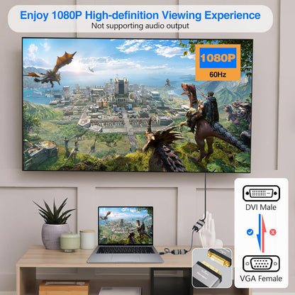 Active Digital Signal DVI to VGA Cable Adapter, DVI-D 24+1 (24+5) Male (Source) to VGA Female (Screen) Braided Cord Converter Connector for Monitor, PC, TV, Raspberry Pi, Desktop, Laptop, Projector