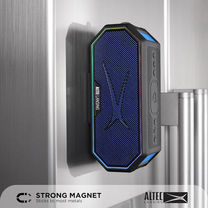 Altec Lansing Loud Portable Speakers Bluetooth Wireless Waterproof - MultiColor LED, 20 Hour Playtime, Mount Included | HydraBLAST 2.0 Magnetic Bluetooth Speaker for Travel, Home and Outdoor Adventure