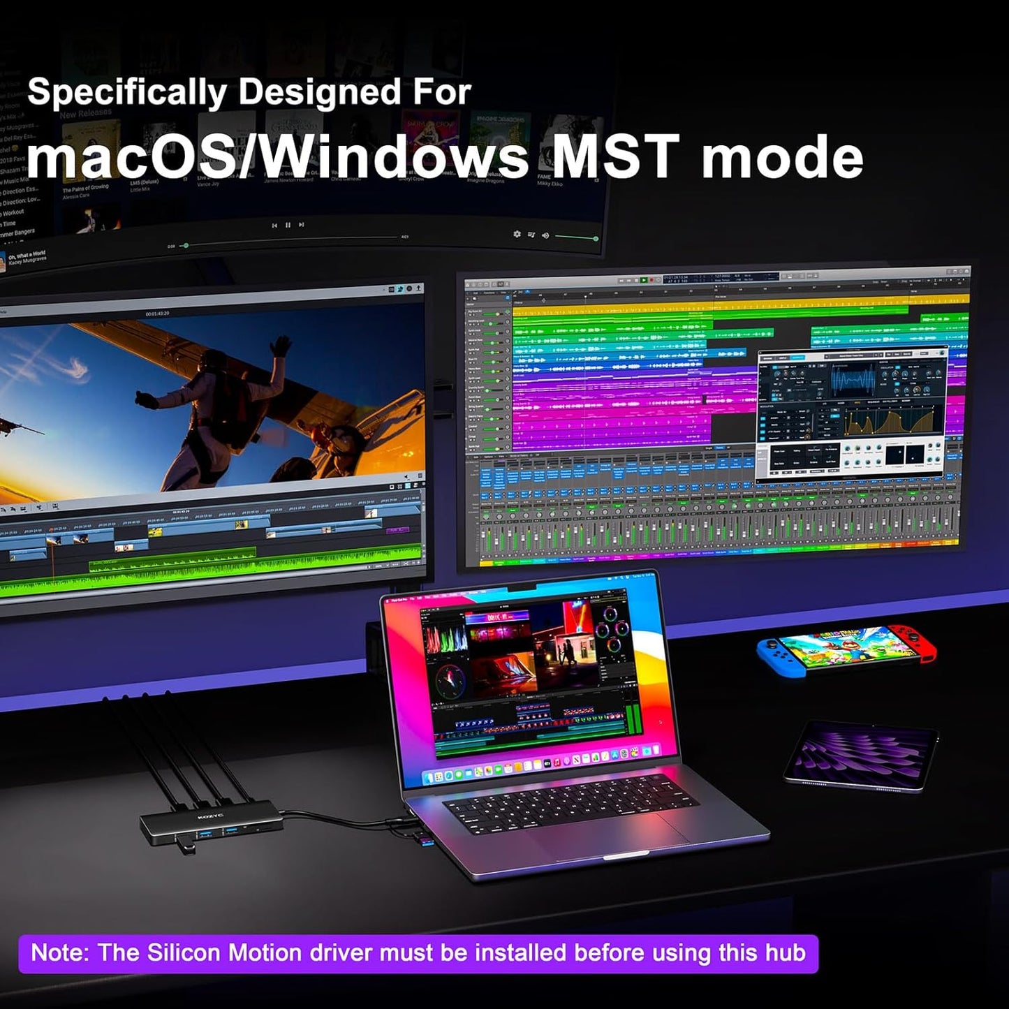 USB C Docking Station 3 Monitors Compatible with Mac/Windows, KOZYC Triple Display Docking Station with 3xHDMI(4k60Hz/30Hz+1080p), 3xUSB 3.0, SD/TF, 100W PD with HDMI Splitter Extend Display 3 Monitor