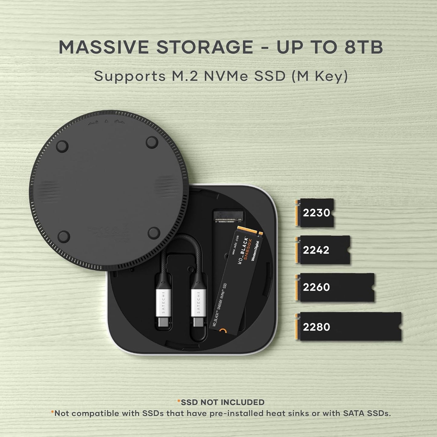 Satechi USB4 NVMe SSD Enclosure for Mac mini M4, M.2 NVMe SSD Enclosure with up to 40Gbps, up to 8TB, for Sizes 2280/2260/2242/2230mm – Compatible with Thunderbolt 5/4, USB4 (SSD Not Included)