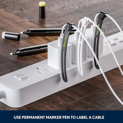 PZOZ (10 pcs) Reusable Cable Ties, Elastic Silicone Cord Organizer Straps Keeper Management Holder for iPhone Charging Cable Charger Wire Labels Desk Car and Travel Accessories (Black)