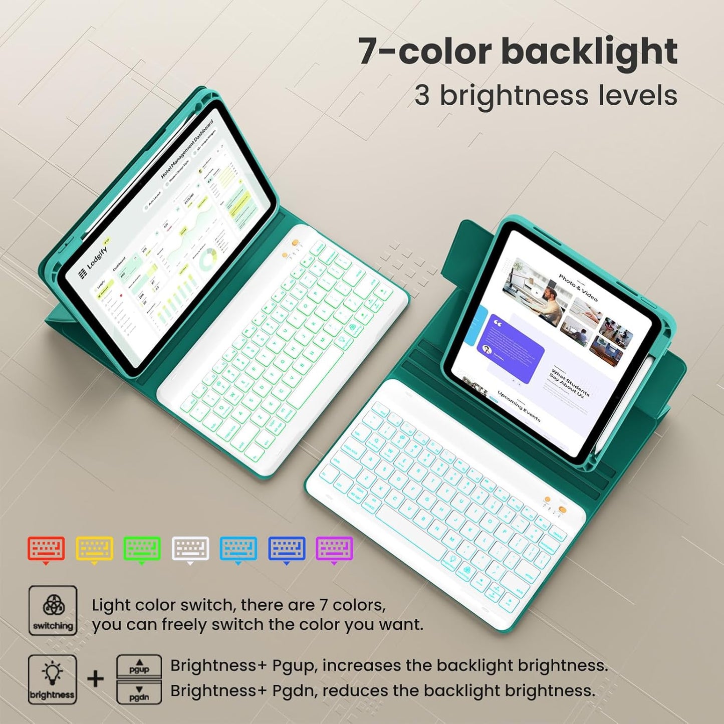 Magnetic Keyboard Case for iPad Air 5th 4th Generation 10.9 inch Pro 11 1st/2nd/3rd/4th, 7 Color Backlight BT Keyboard Folio with Pencil Holder 2022 2021 2020 2018(Teal)