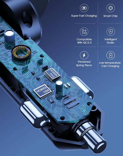 Retractable Car Phone Charger, 4 in 1 Fast Charge Car Phone Charger with 2 Retractable Cables(2.6ft) and 2 USB Ports, Compatible with iPhone15/14/15 Pro Max,Samsung (Purple)