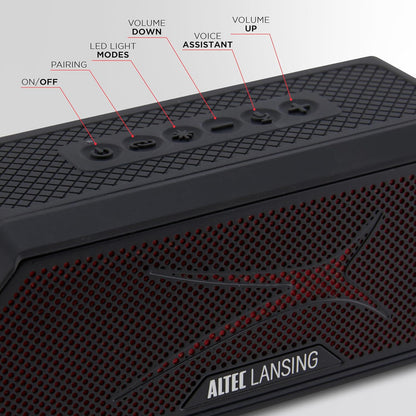 Altec Lansing Magnetic Bluetooth Speaker HYDRAJOLT 2.0, Waterproof IP67, 12W Output Power, 16H Battery, Multicolor LED, 100ft Wireless Range, Voice Assistant, USB-C Quick Charge
