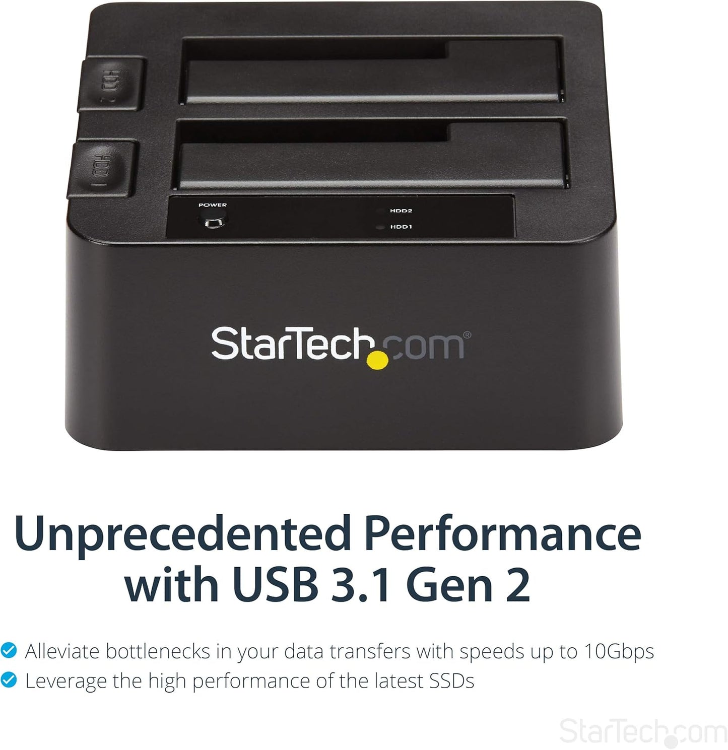 StarTech.com Dual-Bay USB 3.1 to SATA Hard Drive Docking Station, USB 3.1 (10 Gbps), External 2.5/3.5" SATA I/II/III, SSD/HDD Docking Station, Hot-Swap Hard Drive Bay, Top-Loading (SDOCK2U313)