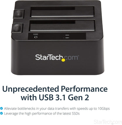 StarTech.com Dual-Bay USB 3.1 to SATA Hard Drive Docking Station, USB 3.1 (10 Gbps), External 2.5/3.5" SATA I/II/III, SSD/HDD Docking Station, Hot-Swap Hard Drive Bay, Top-Loading (SDOCK2U313)