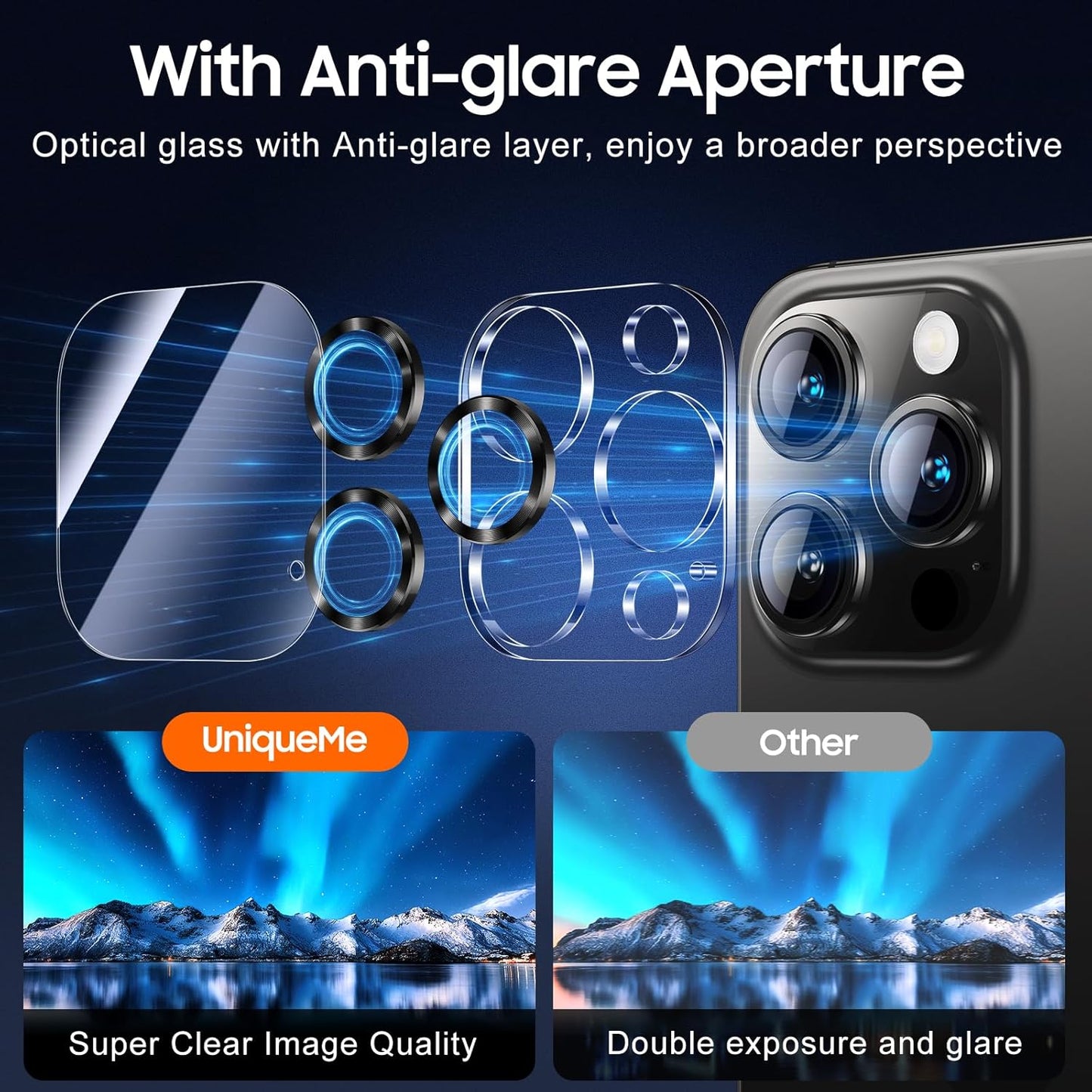 UniqueMe Compatible for 3 Pack iPhone 15 Pro/iPhone 15 Pro Max Camera Lens Protector, [Drop Protection] [Case Friendly] 9H Tempered Glass Camera Cover Screen [2023 New Version] - Grey