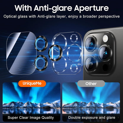 UniqueMe Compatible for 3 Pack iPhone 15 Pro/iPhone 15 Pro Max Camera Lens Protector, [Drop Protection] [Case Friendly] 9H Tempered Glass Camera Cover Screen [2023 New Version] - Grey