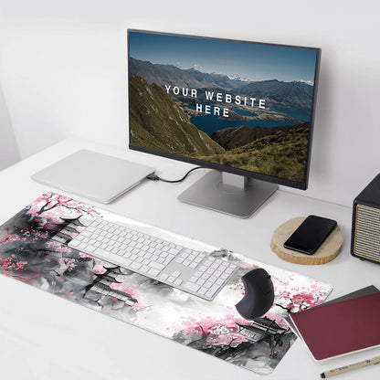 Japanese Cherry Blossom Large Mouse Pad,Gaming Keyboard Desk Pad,Extended Mouse Mat Non-Slip Rubber Base with Stitched Edges for Office Game Home XXL 35.4"x15.7"