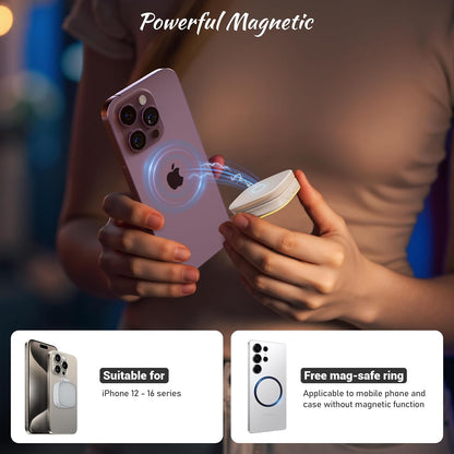 Magnetic Selfie Light for Phone: 5 Led Mode with Mirror Compatible for iPhone & Android - Rechargeable Portable Fill Light for Photography/Video Recording/Conference/Vlog/Makeup - White