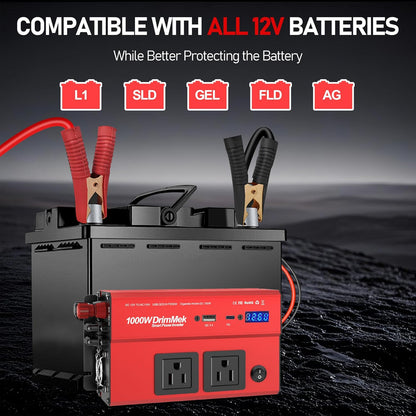 1000 Watt Power Inverters 12v to 110v for Vehicles - with Dual AC Outlets, 1000w Inverter with 3.0A USB and Type-C, 12v Inverter car Cigarette Lighter Battery for/Truck/RV/Emergency