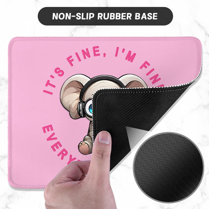 ITNRSIIET Mouse Pad with Stitched Edge Premium Textured Smooth Precise Operation Waterproof Washable Non-Slip Rubber Base Desktop Protection Mat, 10.2×8.3×0.12 inches, Pink Pretty Elephant