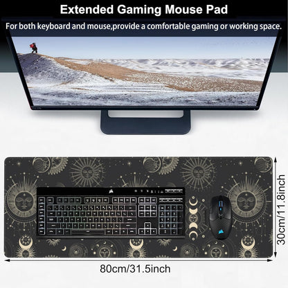 Phase of The Moon Desk Mat,Large Moon Phase Changes Gaming Keyboard Mouse Pad,Non-Slip Rubber Base Desk Pad Thick Stitched Edges Waterproof Mousepad Mouse Mat 31.5"x11.8"