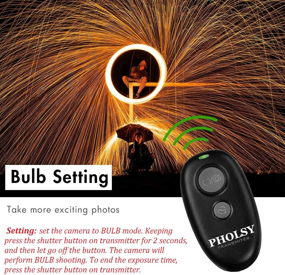 PHOLSY Wireless Shutter Release Remote Control for Sony a1, a9, 9M2, a7M4, a7M3, a7RM2, a7RM3, a7RM4, a3500, a6600, a6500, a6400, a6100, RX100M4, RX100M6, RX100M7, RX10M4, HX99, a68, a77, a350