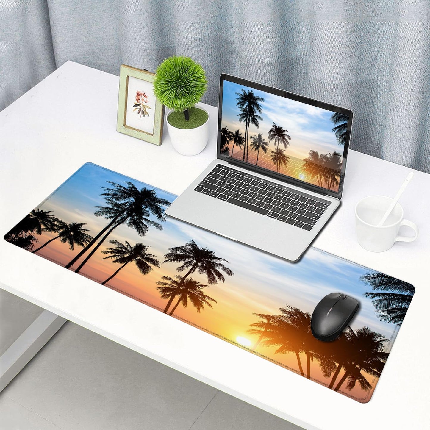 Large Gaming Mouse Pad with Stitched Edges, Extended Desk Mousepad with Superior Micro-Weave Cloth, Non-Slip Base, Water Resist Keyboard Pad for Gamer, Office & Home, 31.5 x 11.8 in,Tropics