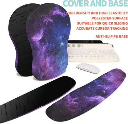 2-in-1 Ergonomic Set, Wave Rise Keyboard Wrist Rest and Massage Bulge Slope Mouse Pad Wrist Support, Cushion Memory Foam Integrated to Relieve Wrist Pain, Galaxy