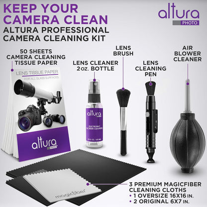 Altura Photo Camera Cleaning Kit - Camera Accessories Electronics Bundle - Lens Cleaner Spray, Brush, Pen, Cloths, Wipes, Air Blower - DSLR Photography Accessories Lens Cleaning Kit Photographer Gifts