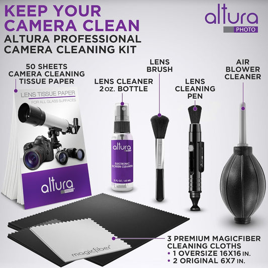 Altura Photo Camera Cleaning Kit - Camera Accessories Electronics Bundle - Lens Cleaner Spray, Brush, Pen, Cloths, Wipes, Air Blower - DSLR Photography Accessories Lens Cleaning Kit Photographer Gifts
