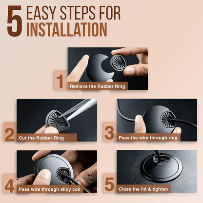 MAHDPRO Metal Desk Grommet 2 Inch (50 mm) Pack of 2-Flat Black Zinc Alloy Metallic Desk Cord Hole Cover to Arrange Cables & Wires Through Computer Table/Countertops