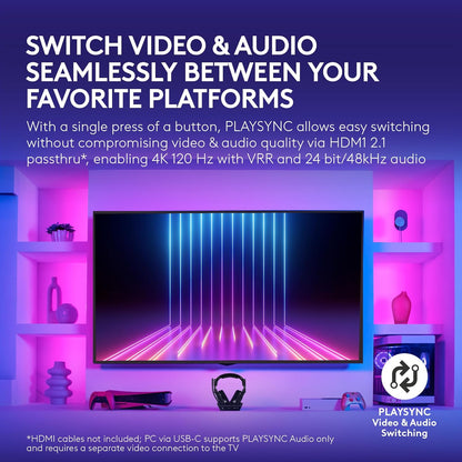 Logitech G Astro A50 X Omni-Platform Wireless Gaming Headset + Base Station for PS5, Xbox, PC: PLAYSYNC Video & Audio Switcher, HDMI 2.1 4K 120Hz VRR, <24 bit/48 kHz, 24hr Battery, 2.4GHz & BT - Black