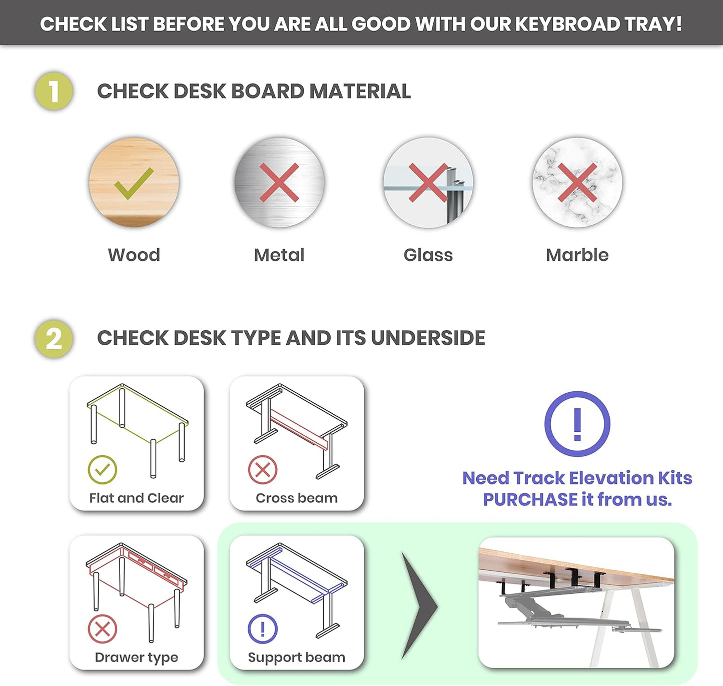 Under Desk Keyboard Tray, 27" x 11" Tray, 17.75" Track, One Knob Control, Undermount Sliding Computer Keyboard with Wrist Rest, Adjustable Height and ±15° Tilt