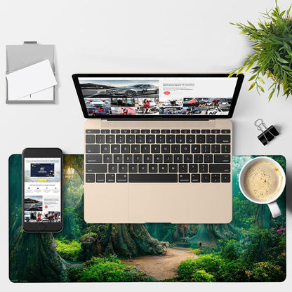 Gaming Desk Pad Large Extra Length Mysterious Forest Mouse Pad Keyboard Laptop Non-Slip Waterproof with Rubber Base Thick Stitched Edge Mouse Mat for Office Home 35.4 x 15.7 Inches