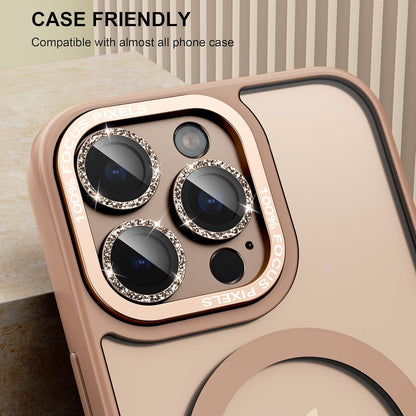 beuxece Compatible for iPhone 16 Pro/iPhone 16 Pro Max Camera Lens Protector, Bling Metal Tempered Glass Camera Screen Cover [Strong Adsorption][Case-Friendly]- Glitter Deep Titanium Desert