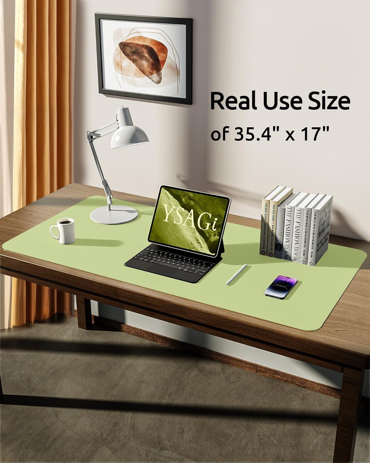 YSAGi Leather Desk Protector, Office Mat, Large Mouse Mat, Non-Slip PU Leather Blotter, Laptop Desk Mat, Waterproof Writing Pad for Office and Home (Peak Green, 31.5" x 15.8")