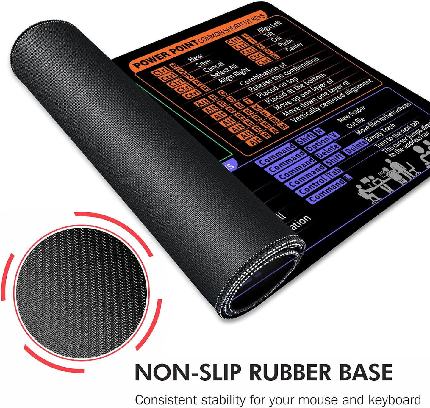 Galdas Gaming Mouse Pad XXL XL Large Long Extended Big Mousepad Non-Slip Rubber Keyboard Desk Pad with Stitched Edges for Laptop Home Office (31.5x11.8x0.08 Inch) … (Shortcut Keys Mac)