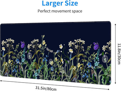 Weeds Flowers Large Mouse Pad,Gaming Keyboard Desk Pad,Extended Mouse Mat Non-Slip Rubber Base with Stitched Edges for Office Game Home XL 31.5"x11.8"