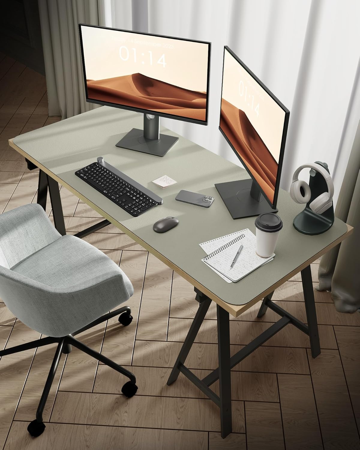 YSAGi Leather Desk Protector, Office Mat, Large Mouse Mat, Non-Slip PU Leather Blotter, Laptop Pad, Waterproof Writing Pad for Office and Home (Sage Green, 47.2" x 23.21")