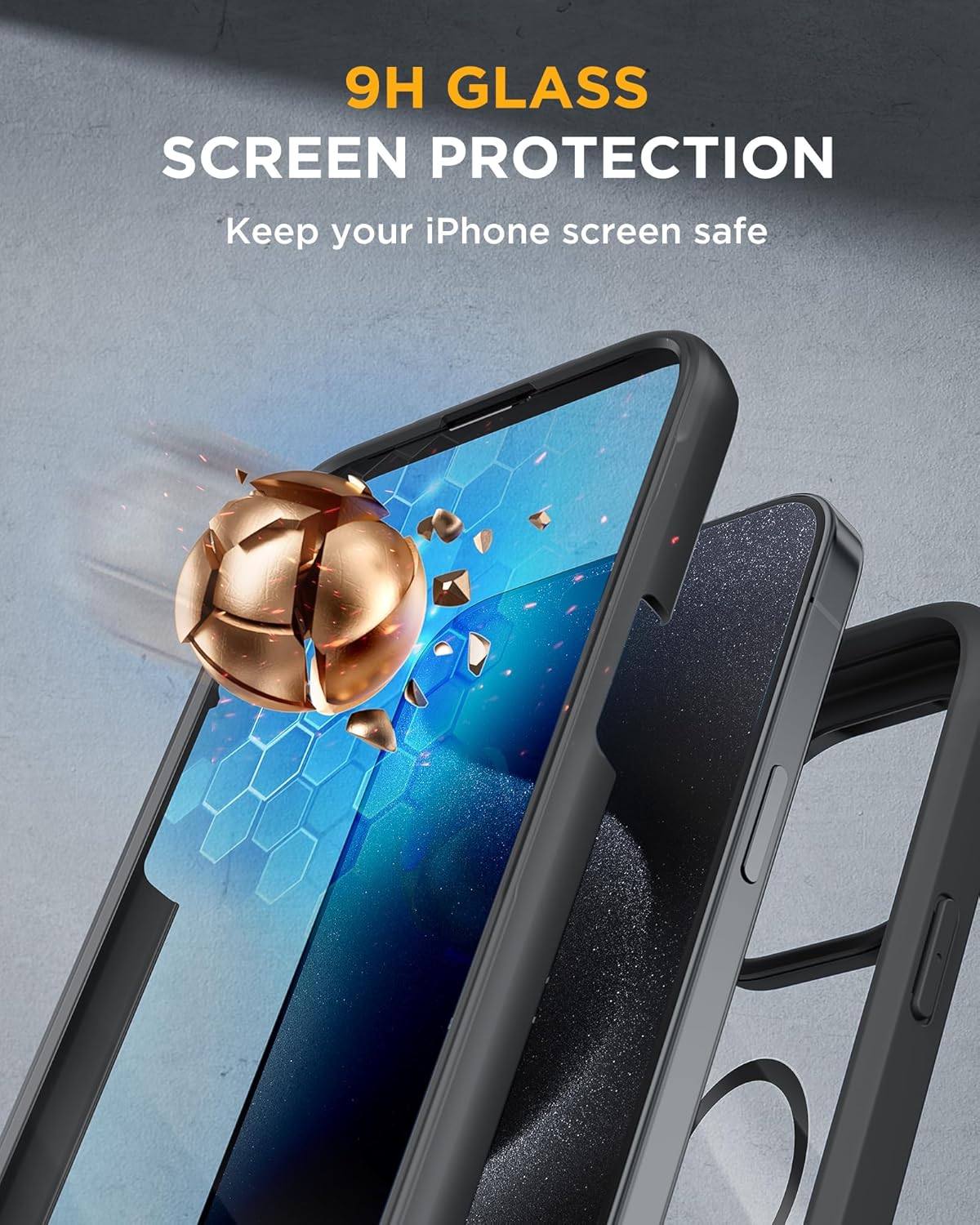 Miracase Magnetic for iPhone 15 Pro Case [Compatible with MagSafe] Full-Body Bumper Phone case with Built-in Glass Screen Protector& Camera Protector, Military Drop Proof 15 Pro Cover 6.1 inch, Black