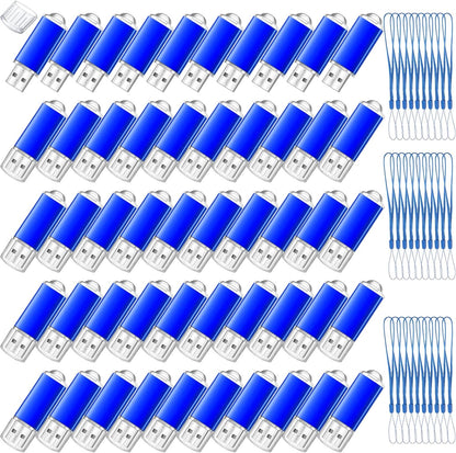 Hoteam 50 Pack USB 2.0 Flash Drives Bulk Blue Portable Thumb Drive with Hat USB Sticks Bulk with 50 Pcs Lanyards for Data Storage File Sharing Commercial Gift(256MB)