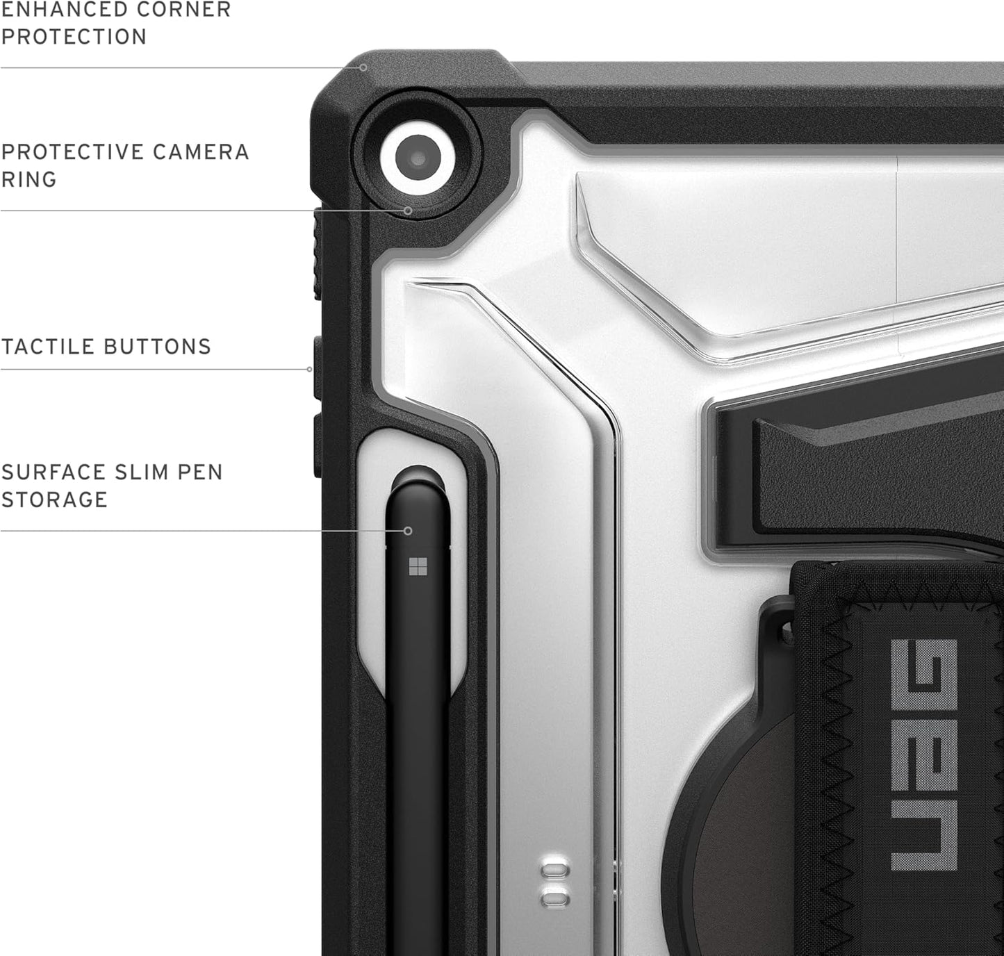 URBAN ARMOR GEAR UAG Designed for Microsoft Surface Pro 1st Edition 12" Case - Rugged Protective Cover with Multi-Angle Built-in Kickstand Pen Holder Hand Strap & Shoulder Strap, Plasma Ice/Black