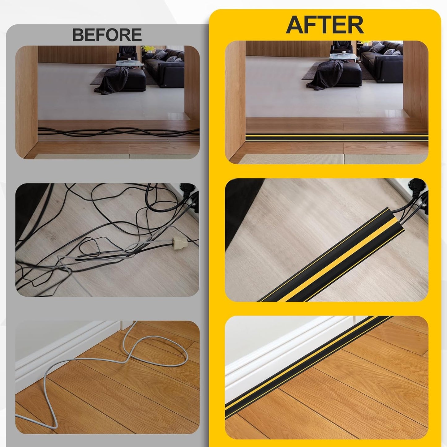 Floor Cord Cover 6.5Ft Heavy Duty PVC Floor Cable Protector Electric Cord Hider Cable Management Floor Strip Extension Cord Covers Cable Raceway for Wires on Floor Inner Channel 1.36" W x 0.43" H