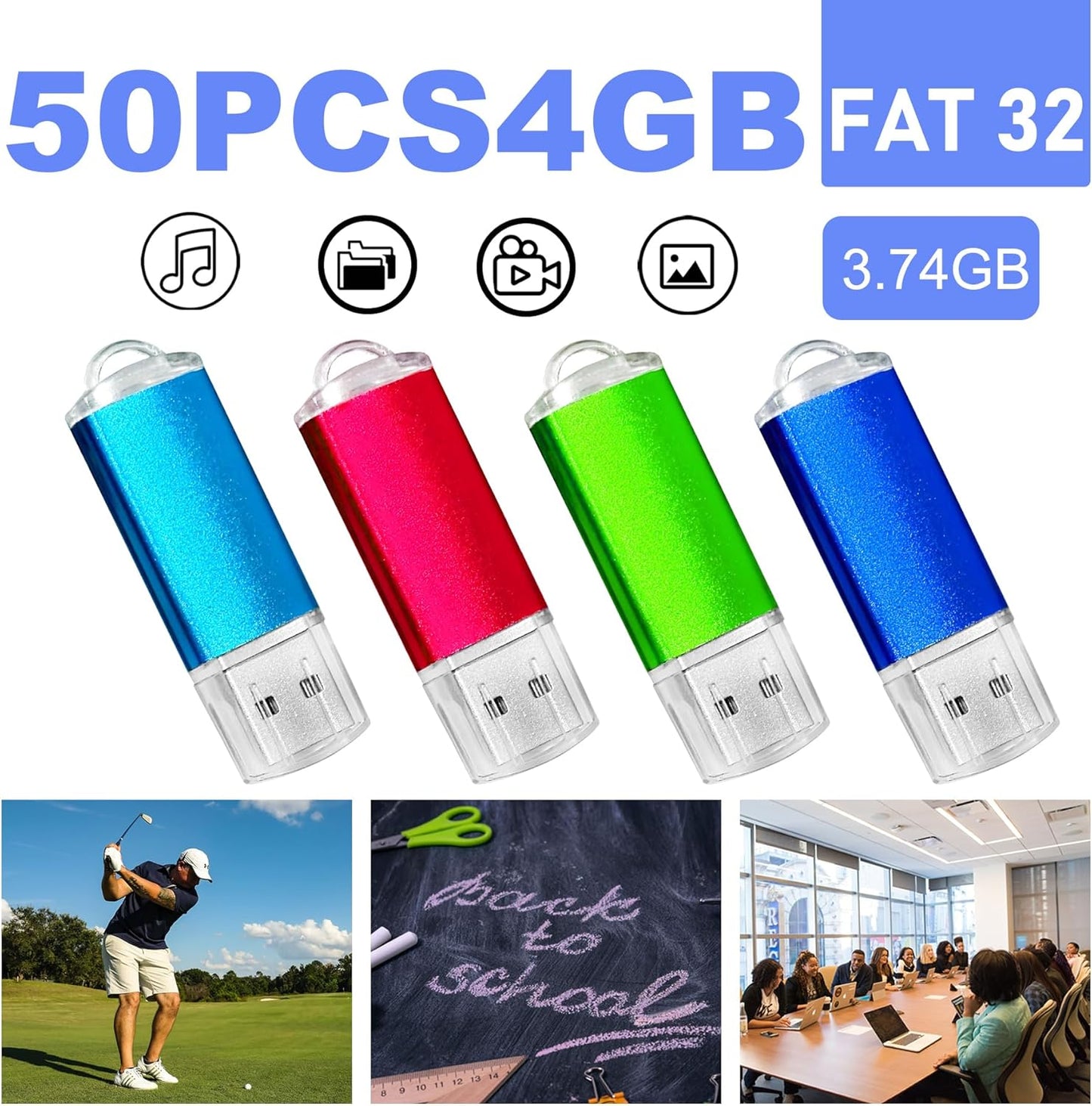 USB Thumb Drive 4GB Flash Drive 50 Pack, Nicepicten FAT32 Memorias USB 2.0 Flash Drive Bulk 4GB Jump Drives Multiapck Memory Stick with 50PCS Lanyards (Mixcolor 50 Pack, 4 GB)