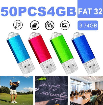 USB Thumb Drive 4GB Flash Drive 50 Pack, Nicepicten FAT32 Memorias USB 2.0 Flash Drive Bulk 4GB Jump Drives Multiapck Memory Stick with 50PCS Lanyards (Mixcolor 50 Pack, 4 GB)