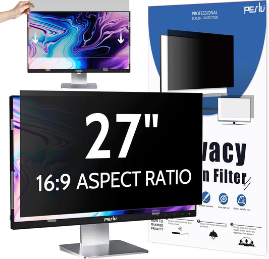 Computer Privacy Screen 27 Inch for 16:9 Widescreen Monitor, Removable 27inch Anti Blue Light Anti Glare Monitor Privacy Filter Shield (23 9/16" x 13 1/4")