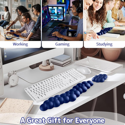 Cloud Wrist Rest for Keyboard and Mouse, Memory Foam PU Leather Keyboard Wrist Rest with Ergonomic Support, Non-Slip Base, Cute Arm Rest Pad & Palm Cushion, Office Desk Accessory, Dark Blue